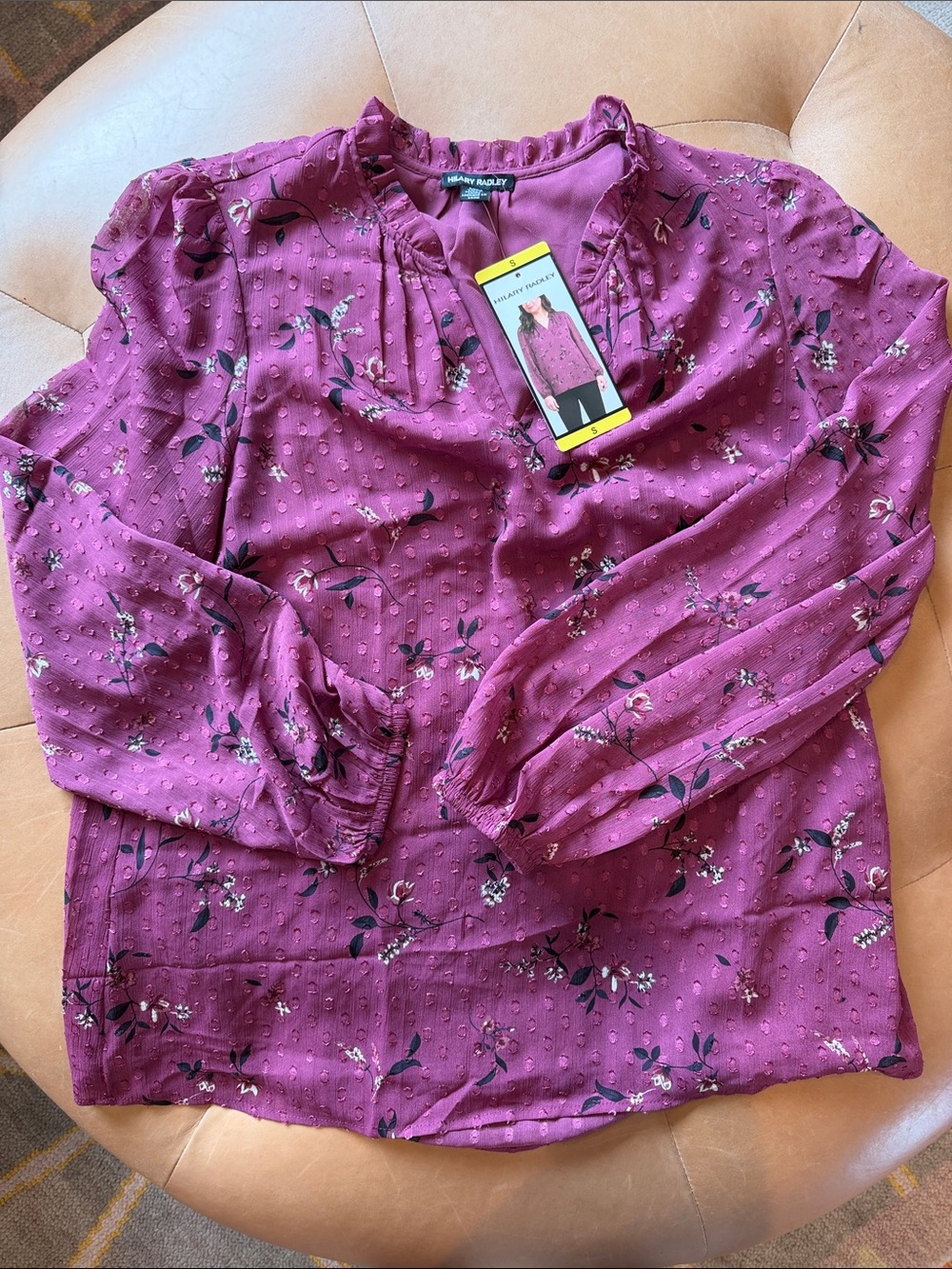 Hilary Radley Plum Floral Pintuck Blouse